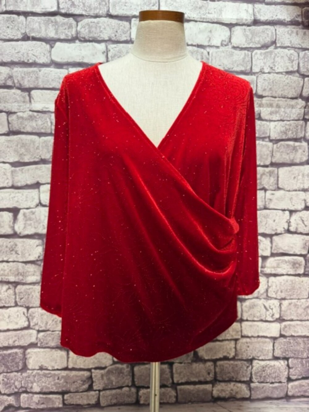 R&K Evenings Red Faux Wrap Blouse Size 20W